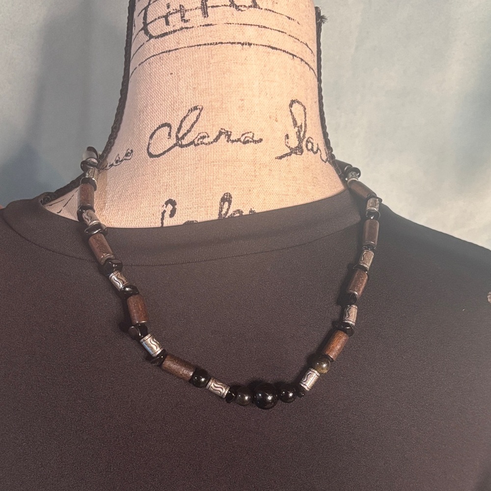 Men’s Obsidian and Wood Tribal Necklace